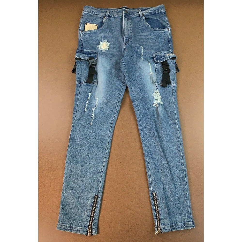 The Hideout Clothing THC Men's Size 36 Distressed Blessed Denim Jeans NWT